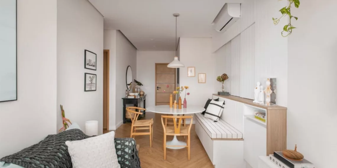 Design clean e soluções inovadoras marcam apartamento de 66 m² em Santos