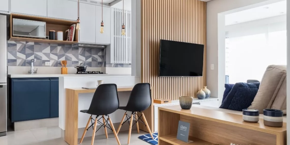 APARTAMENTO DE 62 M² TEM INTEGRAÇÃO E MARCENARIA AZUL