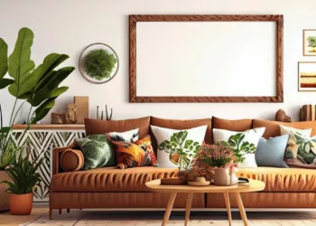 stylish scandinavian living room with design mint sofa furnitures mock up poster map plants eleg 1258 152168 Decoração e estilo: cores da temporada 2024/2025 transformam ambientes