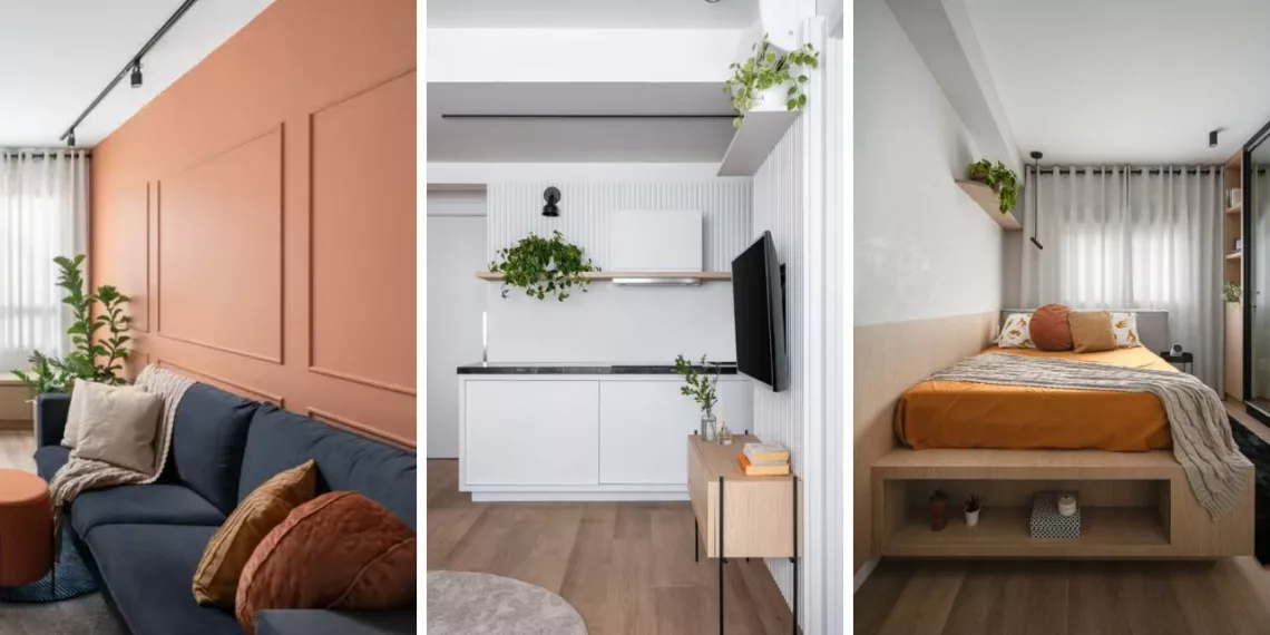 Pequeno, mas cheio de estilo: apê de 35 m² une conforto, trabalho e lazer.