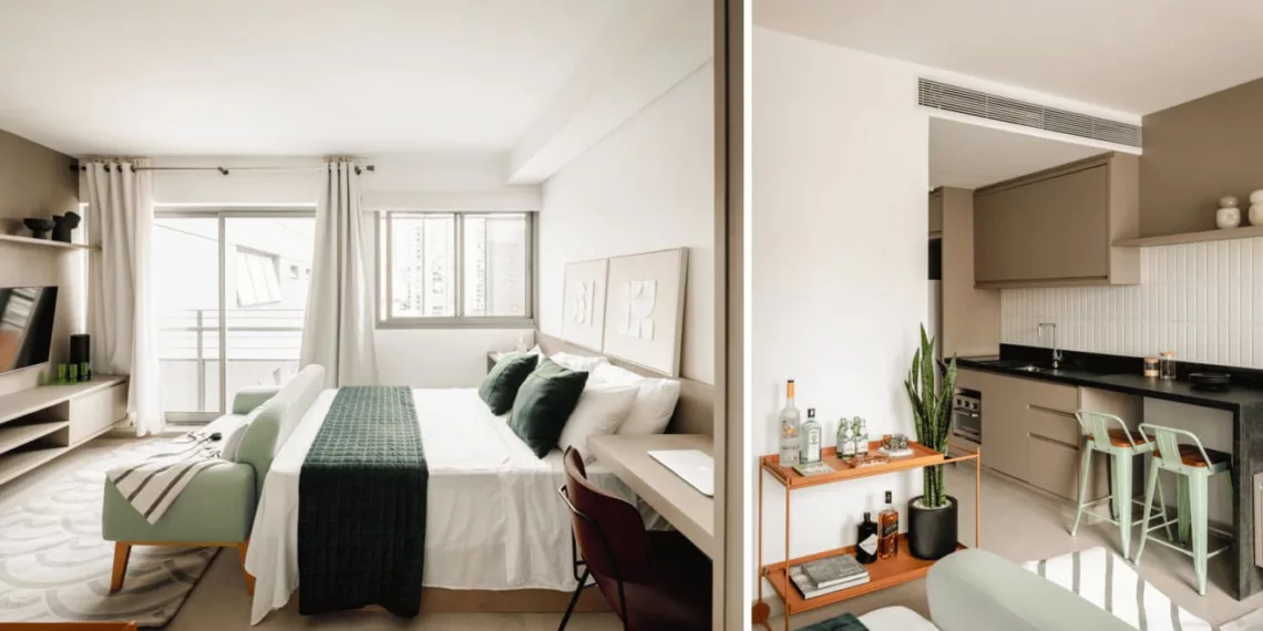 Na reforma deste apartamento de apenas 27 m², a arquiteta Elisa Maretti apostou em espaços completamente integrados, para promover amplitude e conforto | Fotos: Manuel Sá