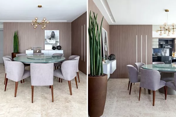 Sala de jantar com mesa de vidro