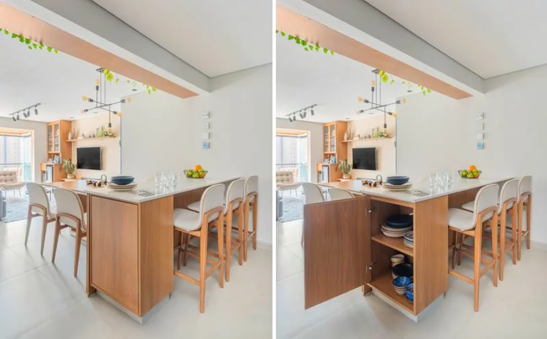 Balcao de refeições com portas de mdf