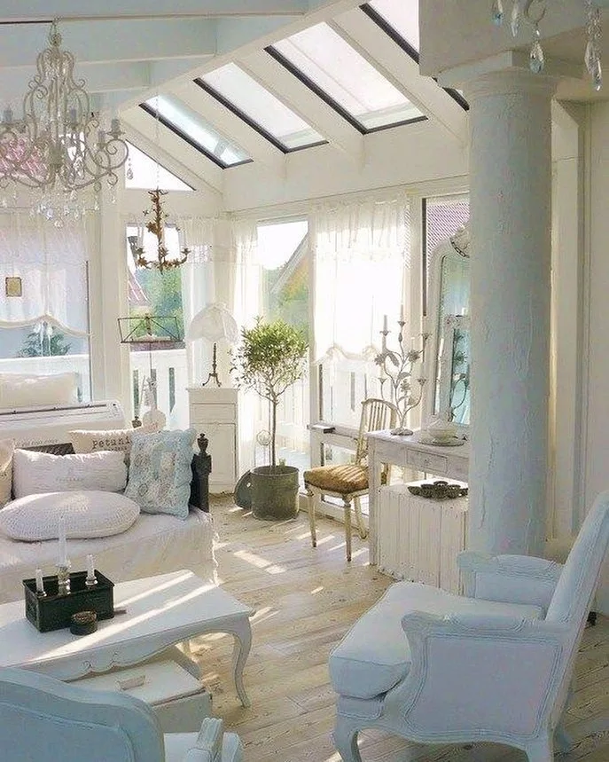 Decoração de sala de estar estilo shabby chic