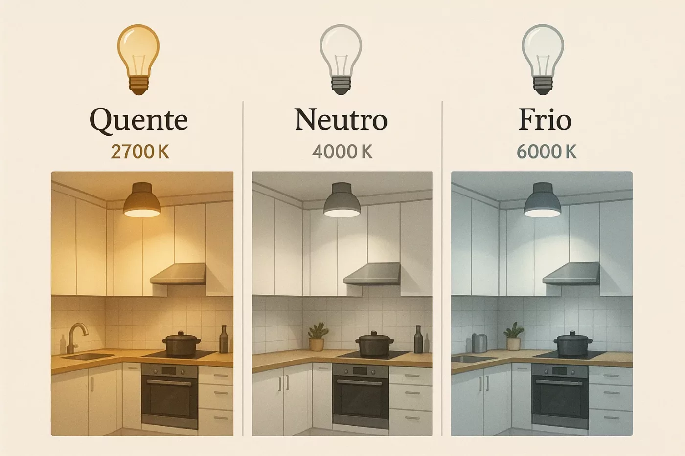 diferença de cor na iluminação conforme a temperatura da lampada