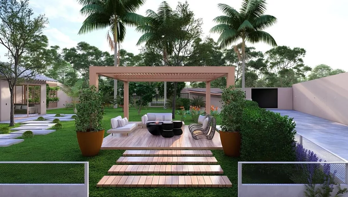 Jardim com pergolado