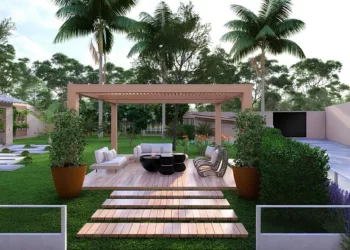 Jardim com pergolado