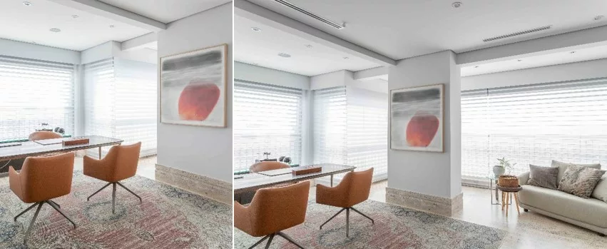 Mesma planta, dois projetos bastante distintos e a força transformadora da arquitetura de interiores
