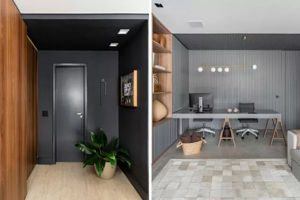 A elegância atemporal na combinação entre o preto e o cinza no décor