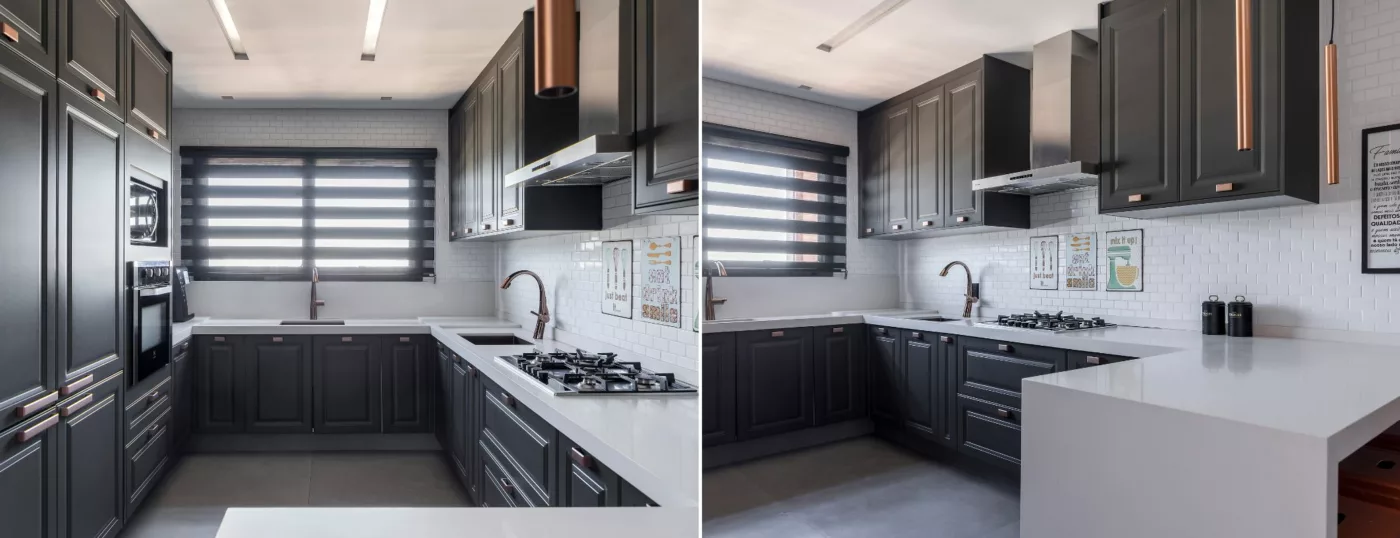 A elegância atemporal na combinação entre o preto e o cinza no décor