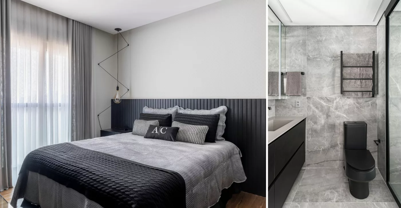 A elegância atemporal na combinação entre o preto e o cinza no décor