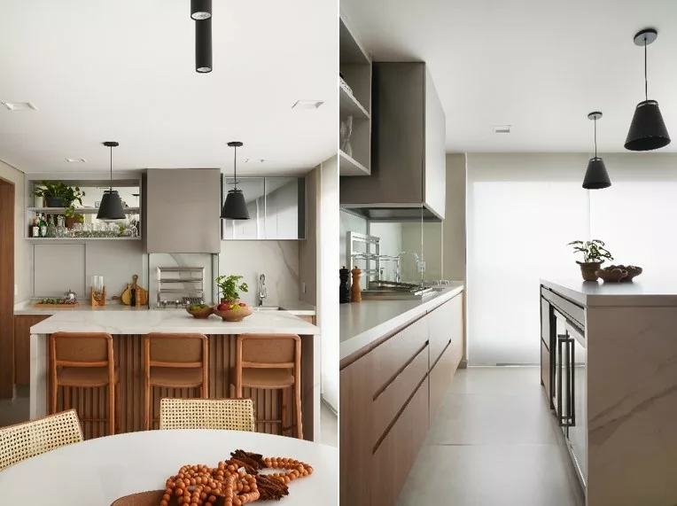 Reforma de apartamento explora dimensões generosas da varanda e agrega soluções como a inserção de um passa-prato na cozinha