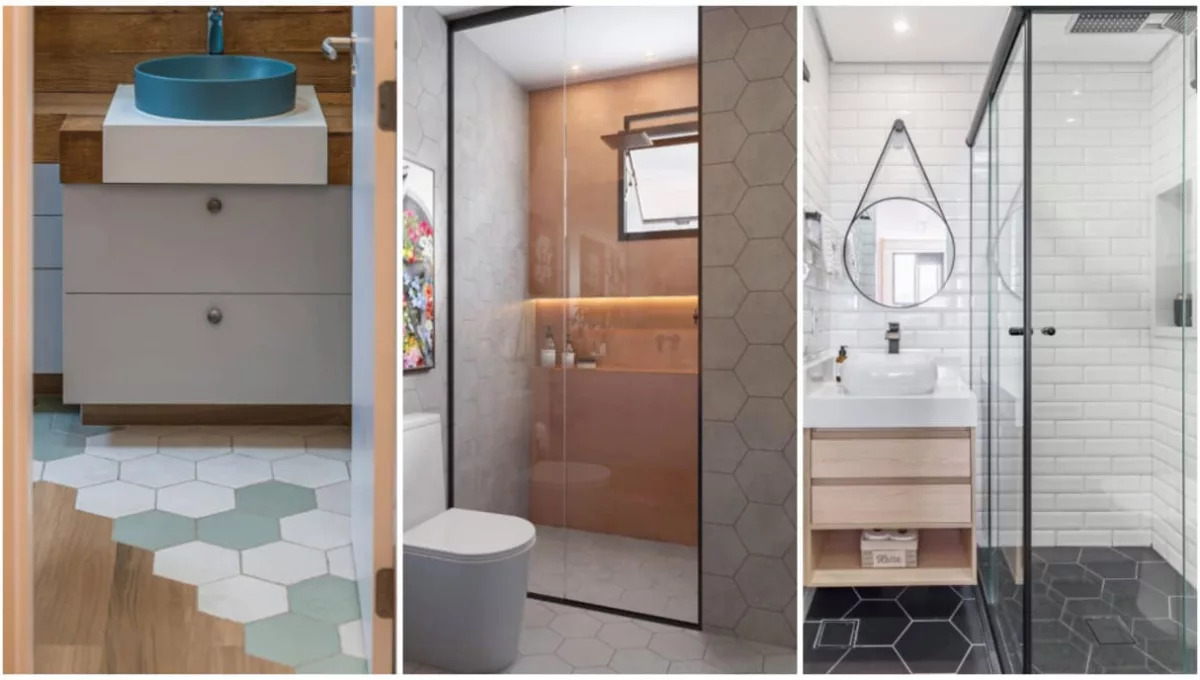 Banheiro com piso hexagonal: a tendência que une charme retrô e estilo moderno