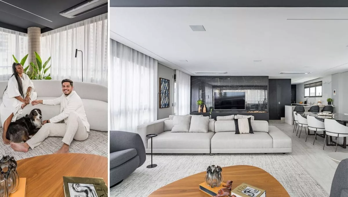Com o uso predominante do preto, gradientes de cinza e o offwhite ao longo dos 187 m² deste  apartamento, a arquiteta Ana Rozenblit delineou a identidade jovem e marcante dos moradores  | Projeto Spaço Interior | Fotos: Kadu Lopes