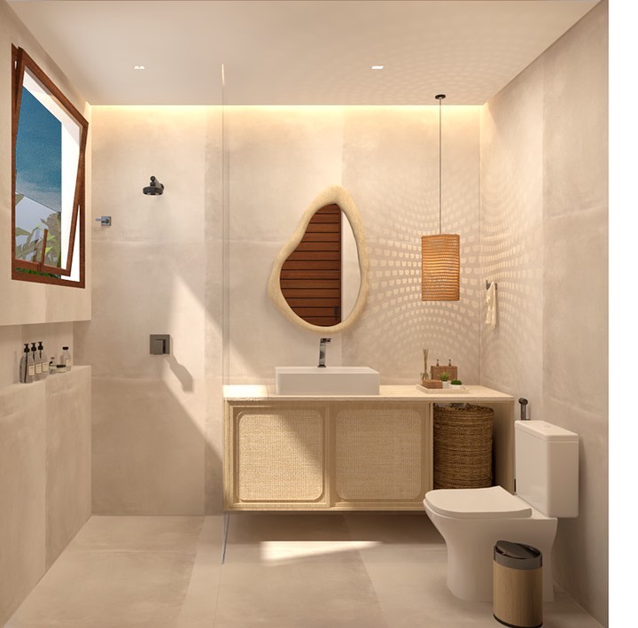 Banheiro Japandi: como criar um refúgio minimalista com iluminação, revestimentos e cores equilibradas