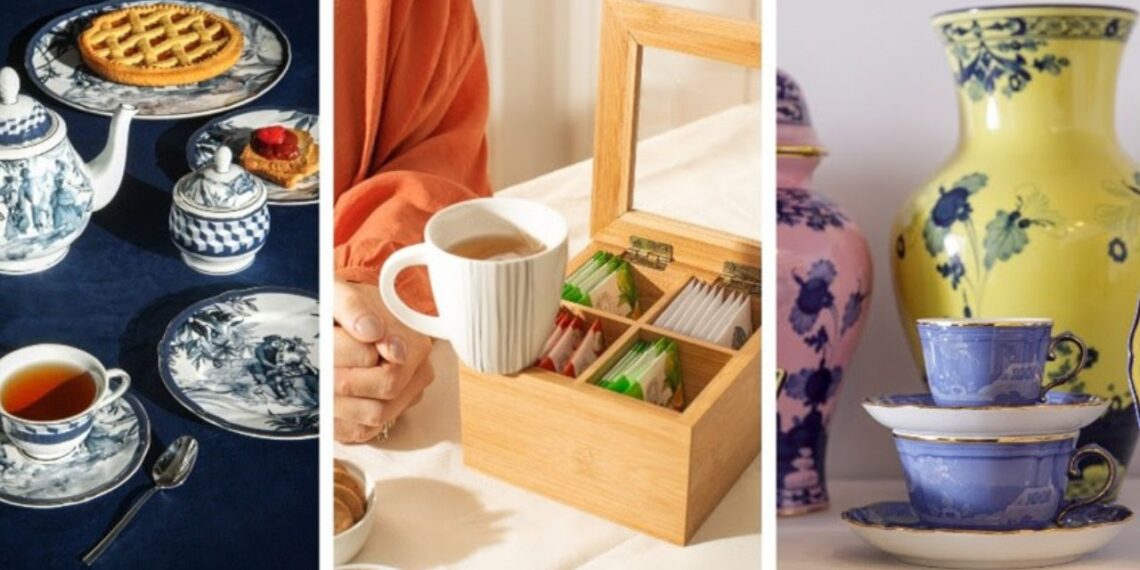 Itens para tornar tudo mais leve e agradável: bule com infusor da Oxford; jogo de chá da Baci Milano; organizar de sachês da OU e xícaras da 6F Decorações / Divulgação ABUP