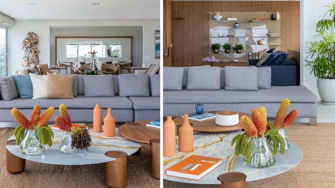 Apartamento com vista para Ipanema ganha decoração inspirada nas cores da praia