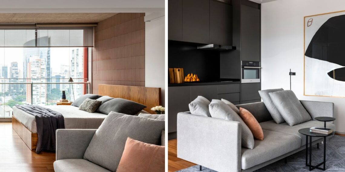 Estúdio de 40 m² em SP ganha projeto com jeitinho de casa e vista para a Faria Lima