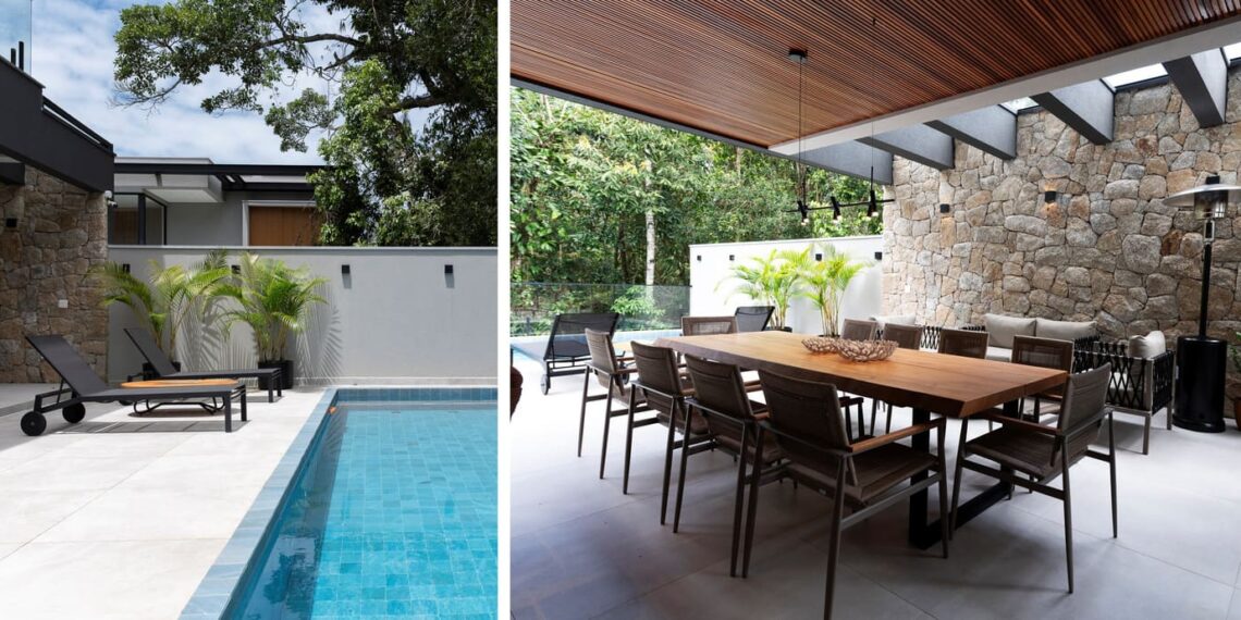 Piscina e varanda gourmet se tornam o ponto de encontro perfeito para os momentos de festa e de diversão / Projeto de Moana Arquitetura e fotos de Emerson Rodrigues – Divulgação Yamamura
