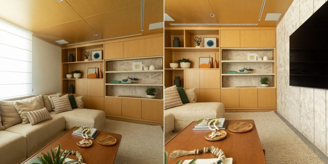 O uso das chaises para deixar o espaço ainda mais confortável e caloroso é um artifício atemporal e que nunca sai de moda! O mobiliário é bem assimilado por diversos ambientes, desde salas de TV até setores externos | Projeto: Patricia Penna Arquitetura & Design | Fotos: Leandro Moraes