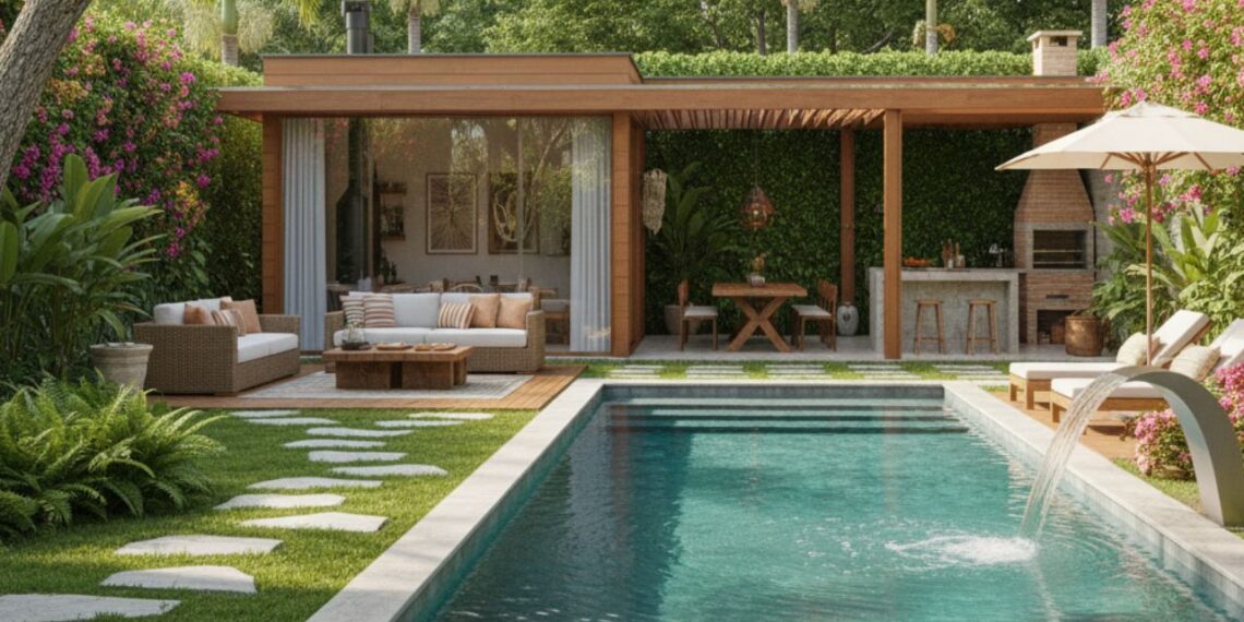 O fundo da casa como refúgio: Como a edícula integrada com piscina valoriza o imóvel e o bem-estar.