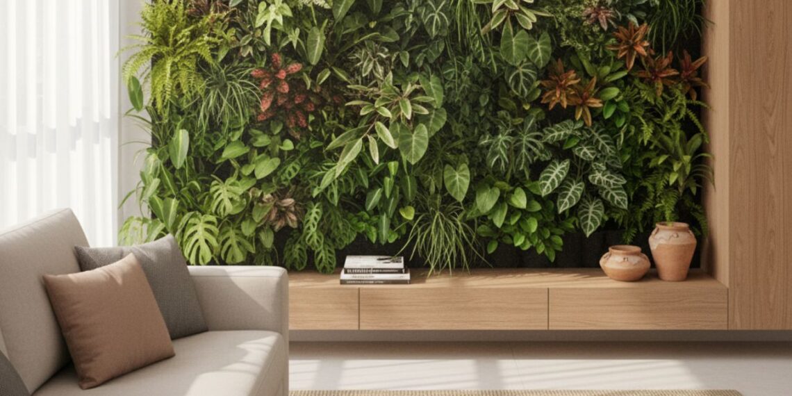 jardim vertical em a sala de estar