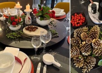 Desde o uso de velas a pinhas com o acervo de louças e taças que já fazem parte da casa, a arquiteta Cristiane Schiavoni afirma que as composições de mesas para Natal e Réveillon enaltecem a beleza de viver as datas com quem se ama | Fotos: Dan Brunini