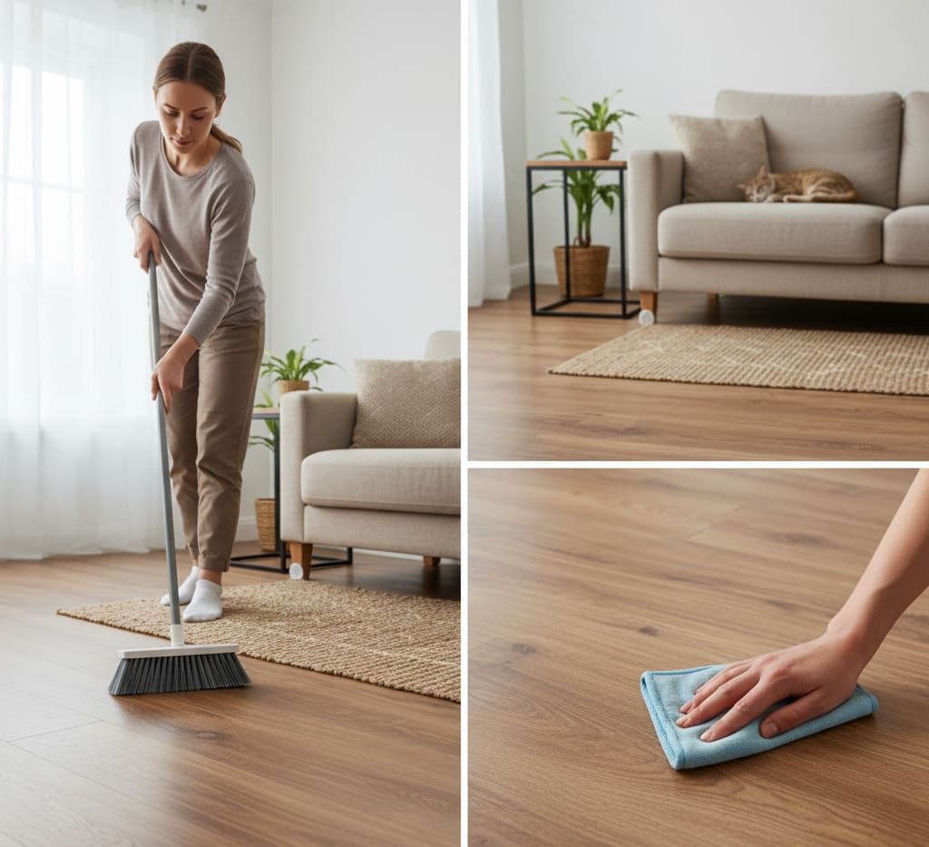 Limpeza do piso laminado de madeira