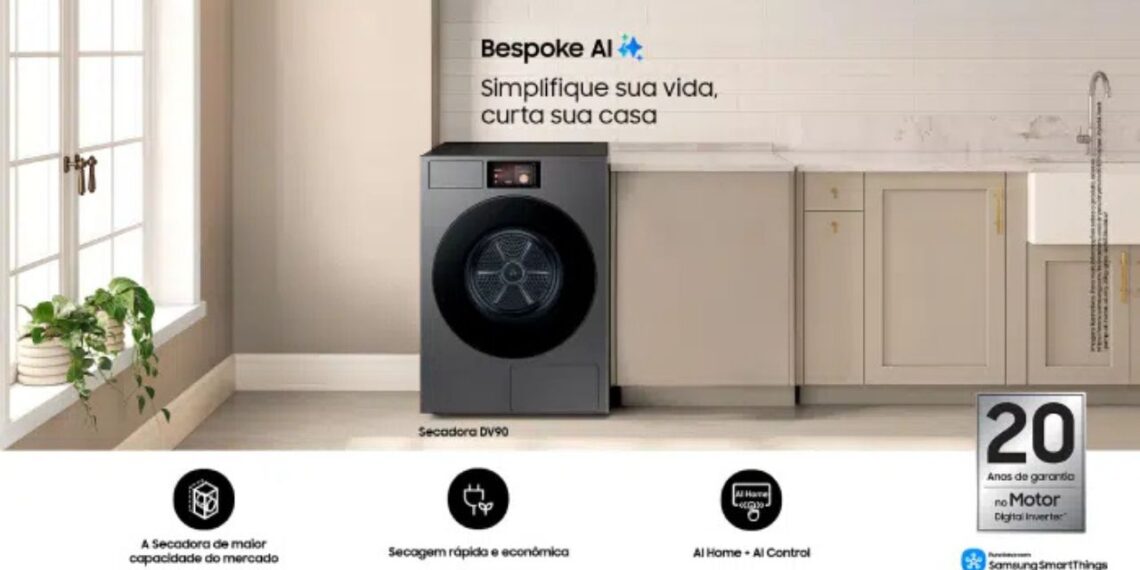 Samsung estreia secadora de 20 kg com recursos inteligentes e design premium