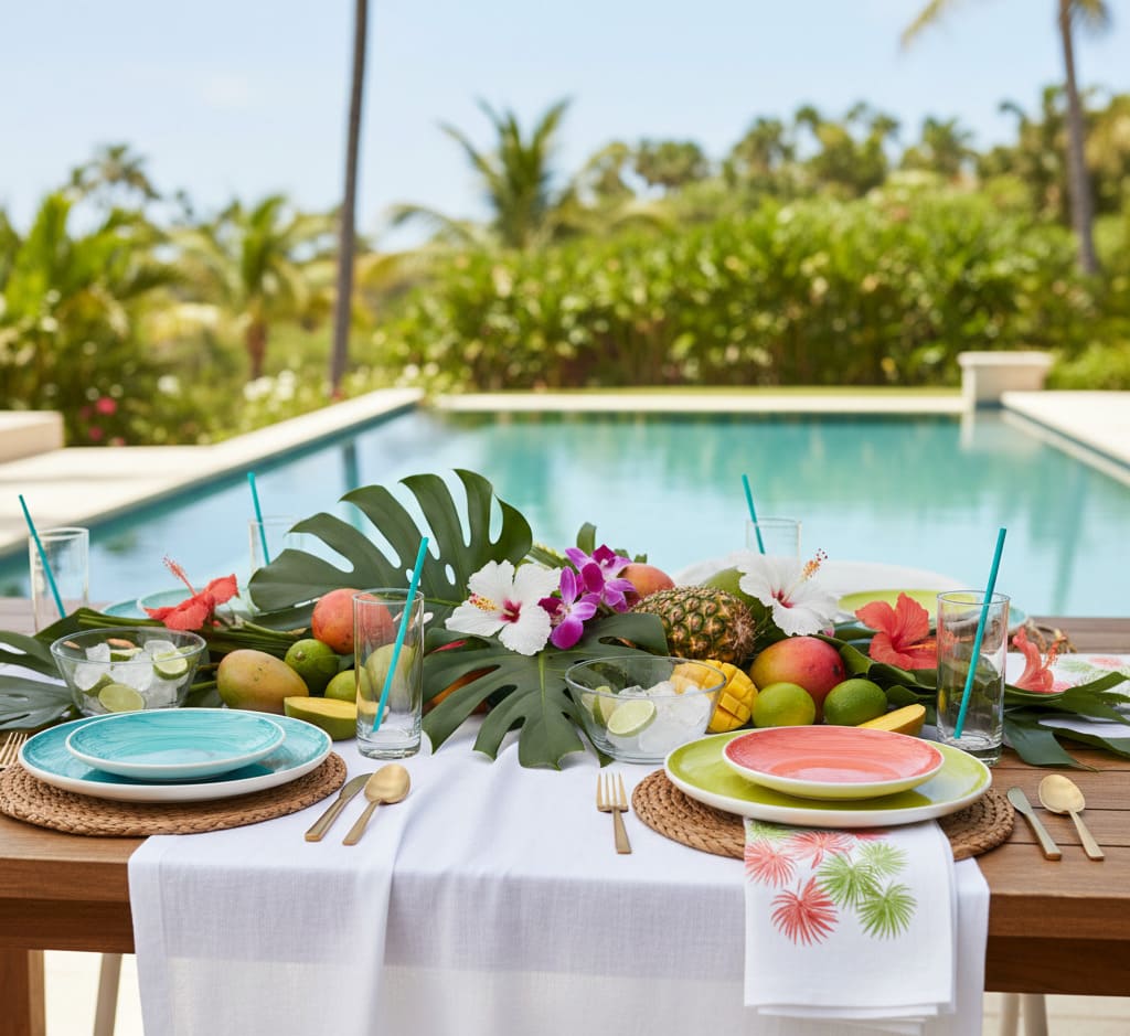 Mesa posta à beira da piscina: ideias práticas para transformar o verão em momentos inesquecíveis