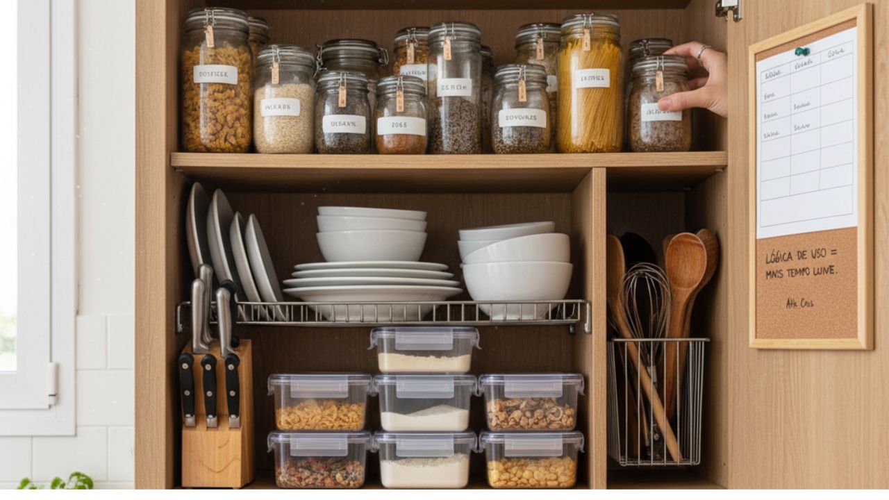 Como organizar armário de cozinha pequeno e ganhar funcionalidade no dia a dia