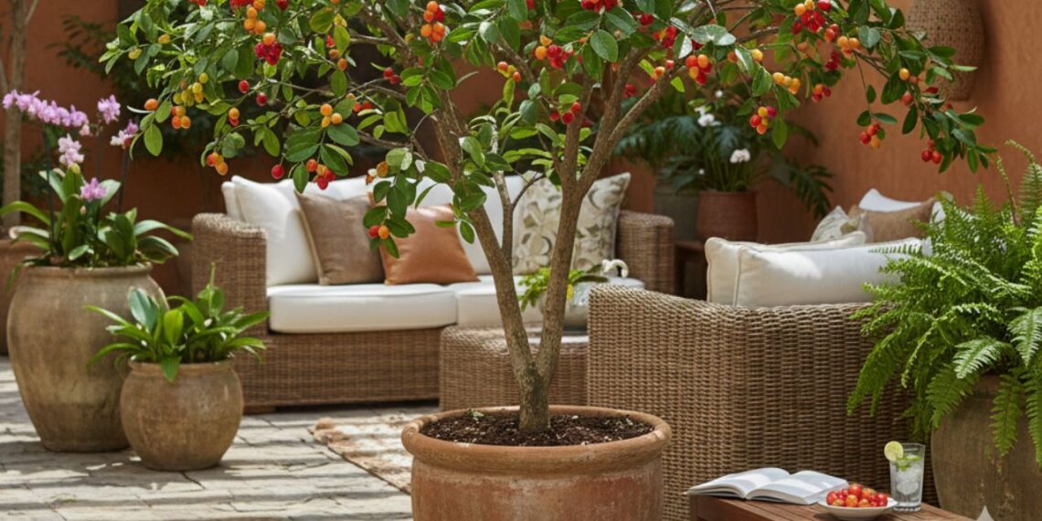 Vaso com pitangueira compondo a decoração