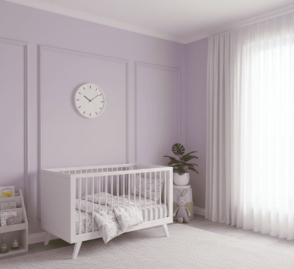 Tons suaves de lilás combinados com detalhes em dourado transformam o quarto de princesa em um ambiente moderno e sofisticado