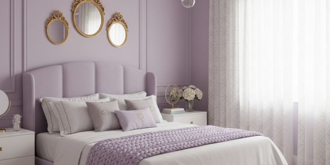 Decoração de quarto infantil lilas com dourado
