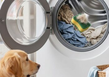 O truque da esponja na máquina de lavar que reduz pelos e fiapos das roupas