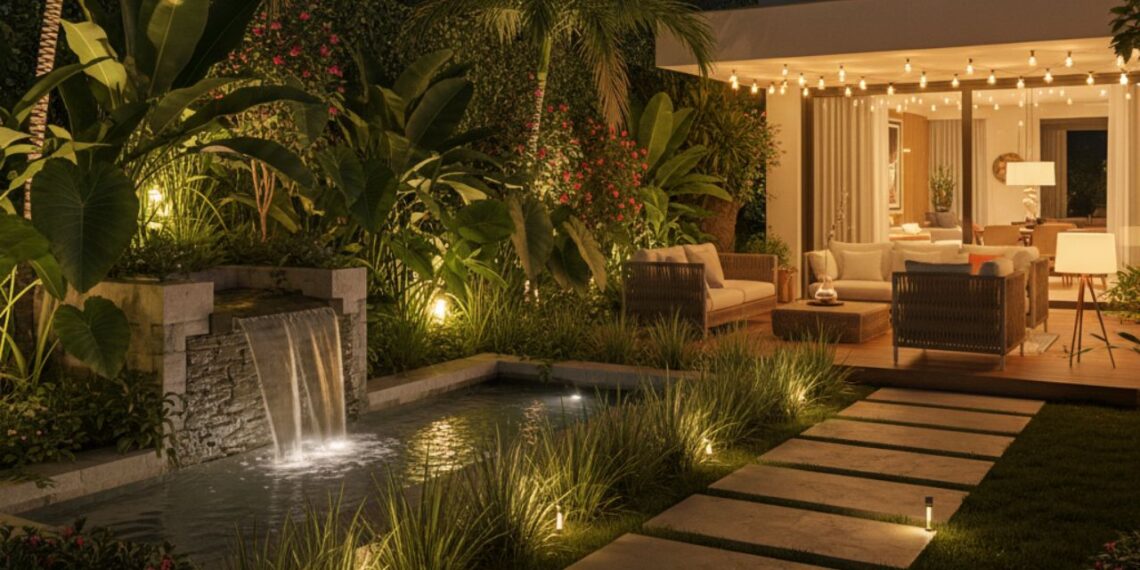 Seu jardim à noite parece sofisticado ou improvisado? A resposta está na luz