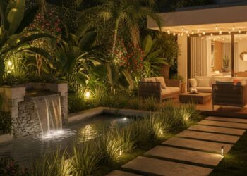 Seu jardim à noite parece sofisticado ou improvisado? A resposta está na luz