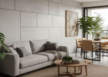 Placas cimentícias na decoração: da obra para o quarto, a cozinha e o living