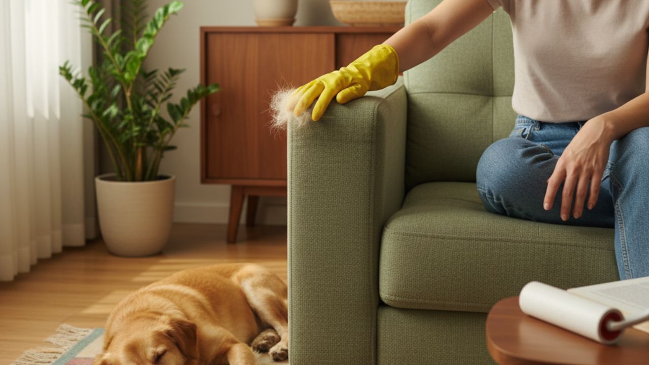 Pelos de pet no sofá: o truque com luva de borracha que supera o rolo adesivo