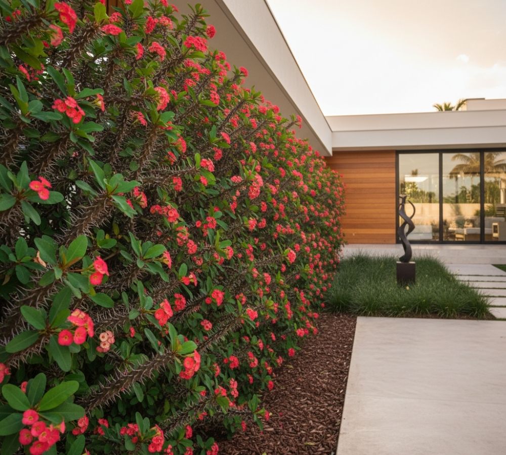 Coroa-de-Cristo: a planta que define limites, cria volume e floresce o ano todo no jardim