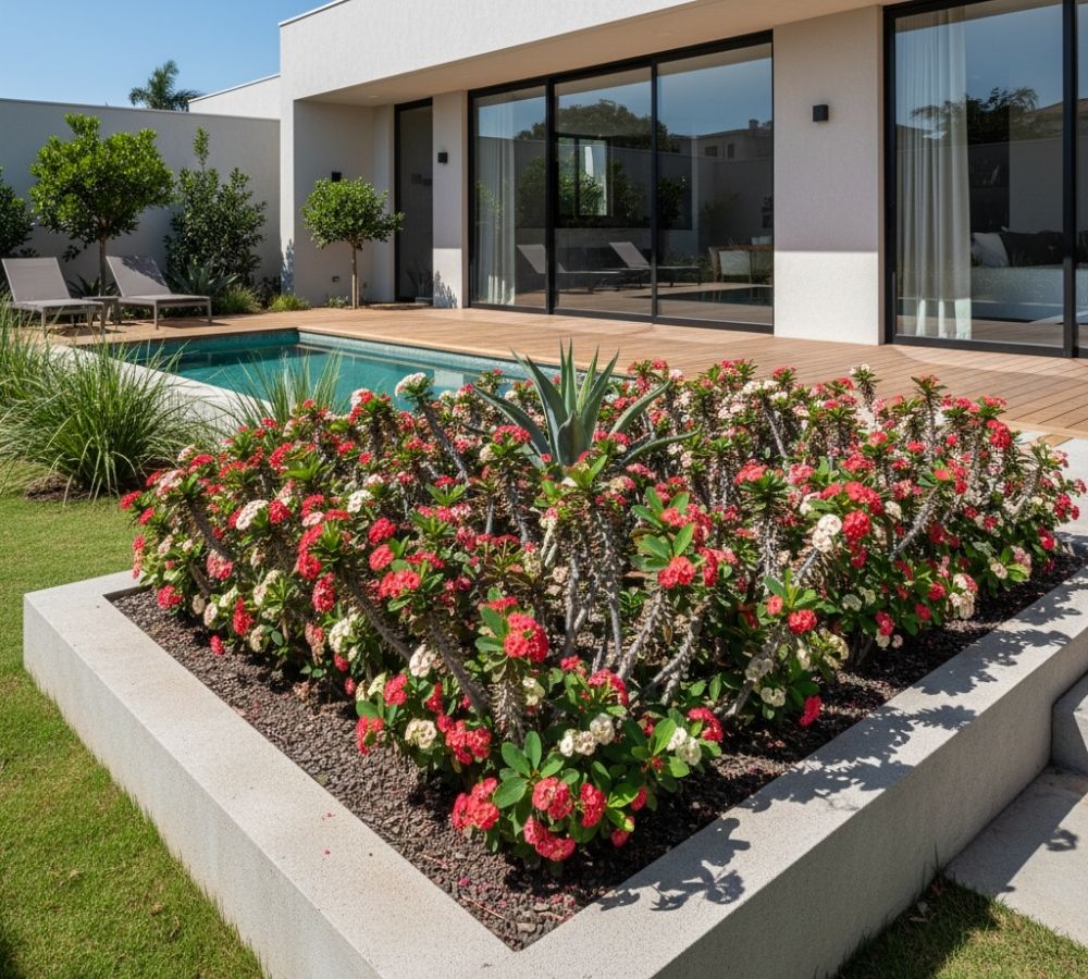 Coroa-de-Cristo: a planta que define limites, cria volume e floresce o ano todo no jardim