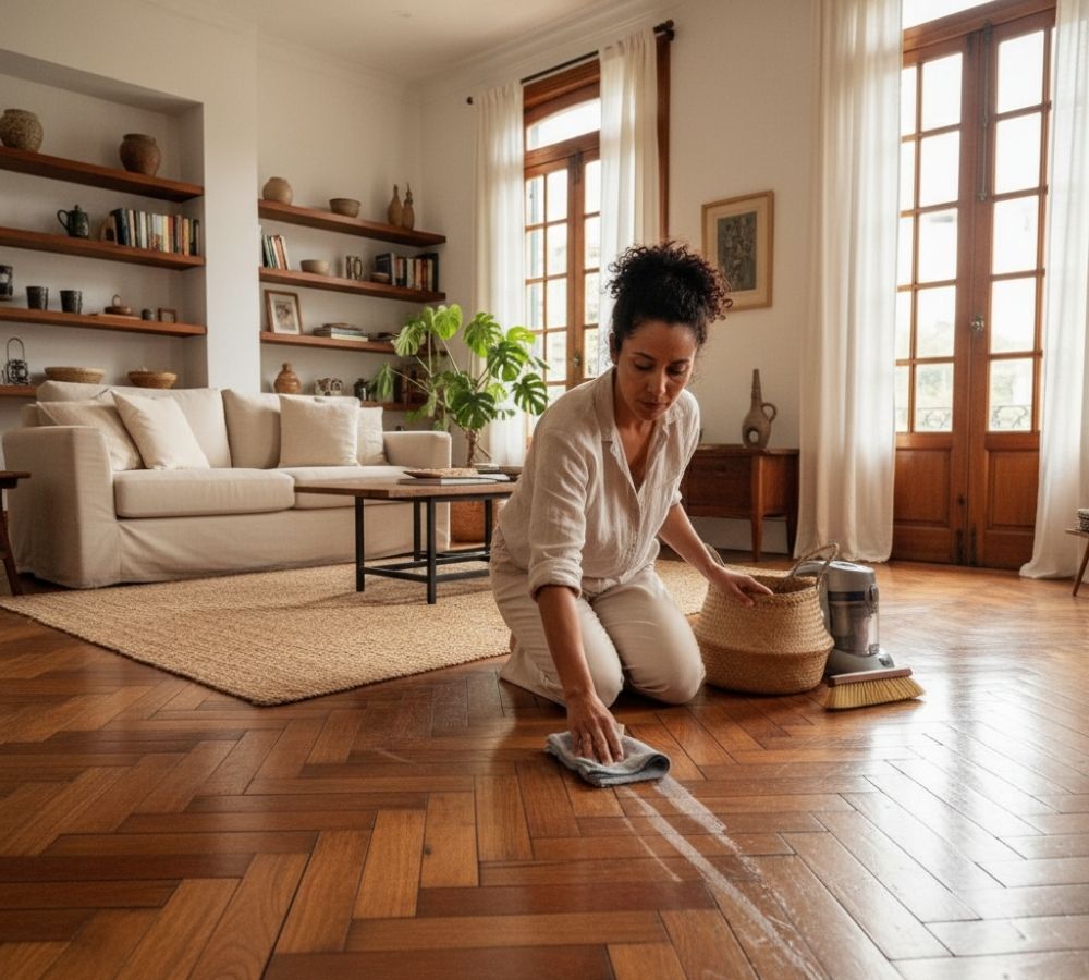 Como limpar piso de taco do jeito certo, sem umidade excessiva e sem perder o acabamento?