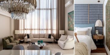 Do lustre pendente de cristal que explora o pé-direito duplo na sala de jantar ou o pendente de linho na lateral da cama, as arquitetas Vanessa Paiva e Claudia Passarini apreciam escolhas de modelos com personalidade para iluminar e decorar os ambientes | Projeto Paiva e Passarini Arquitetura e Design | Fotos: Xavier Neto