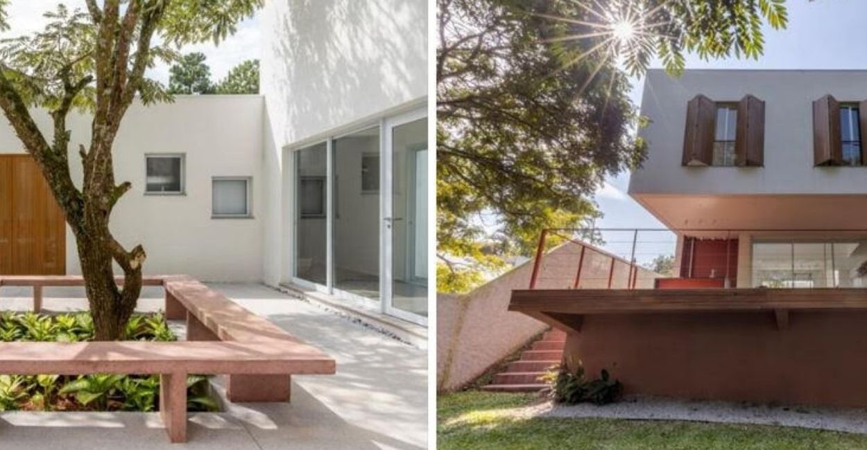 No coração da casa projetada pelo arquiteto Raphael Wittmann, uma imponente árvore Jacarandá dá forma ao pátio central, em torno do qual toda a residência se organiza | Projeto Rawi Arquitetura | Fotos: Rafael Renzo