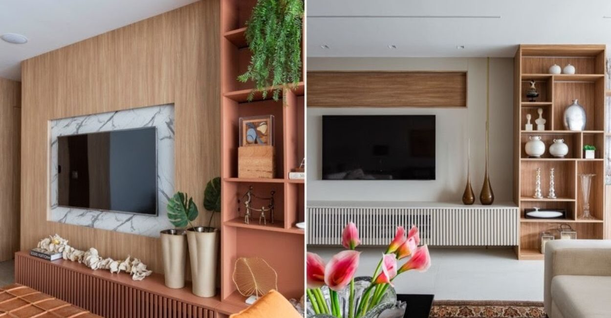 De um estilo mais moderno, com cores marcantes ou ainda mais elegantes: o rack da sala pode ser apresentado de diversas maneiras e acabamentos, sem perder de vista sua função estrutural e de apoio | Projetos: Daniela Funari Arquitetura | FOTOS: Mariana Camargo