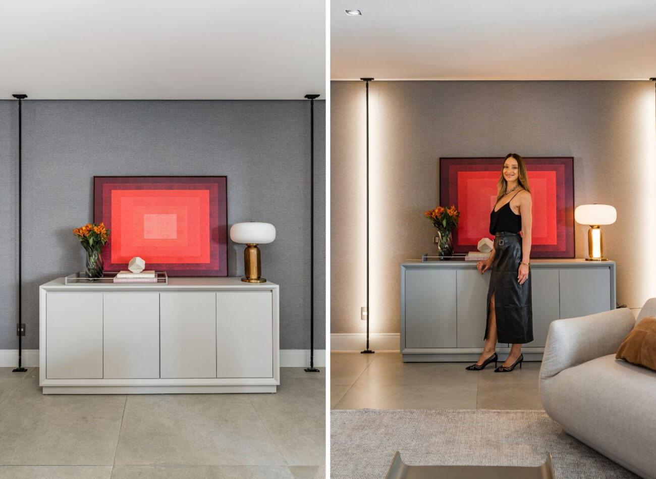 Retrofit valoriza fluidez e cria cenários instagramáveis no apartamento de Sabrina Parlatore