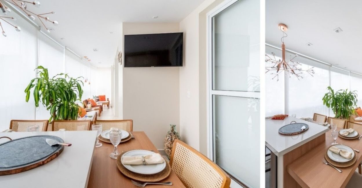 A varanda é um dos ambientes que mais recebe a incidência de luz no decorrer do dia. Persianas com tela solar podem ser especificadas pelo escritório de arquitetura para garantir a proteção aos moradores e contribuir na manutenção da vida útil do mobiliário. Foi exatamente o que aconteceu neste projeto da arquiteta Isabella Nalon | Fotos de Julia Herman