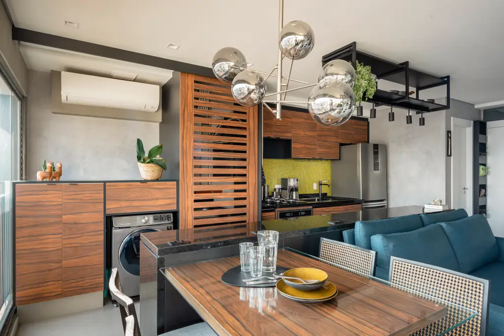 45 m² com lavanderia e três ambientes integrados: o projeto que ignorou a regra do neutro e funcionou