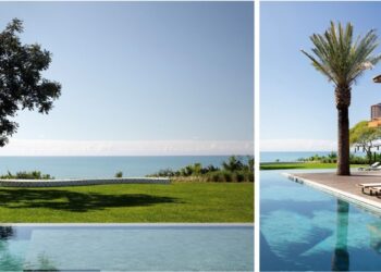 O jardim foi pensado para preservar o protagonismo do litoral, criando uma leitura leve e contemplativa. Paisagismo do escritório Depieri Paisagismo, arquitetura de DB Arquitetos e fotos de MCA Estúdio