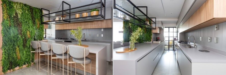 Reforma de apartamento destaca a presença das cores com uma paleta terrosa e o azul no mobiliário e em detalhes decorativos